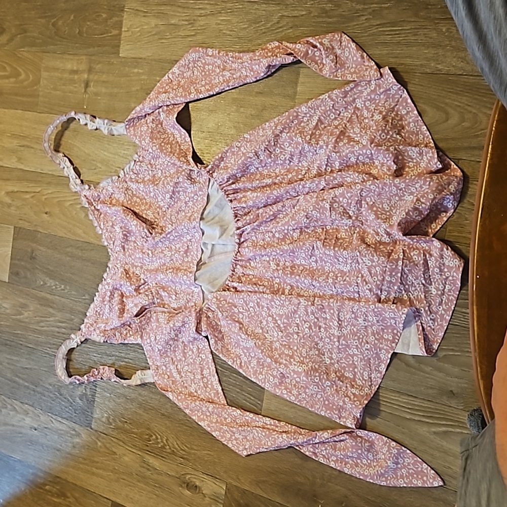 Pink Floral Ruffle Strap Tie Behind Romper